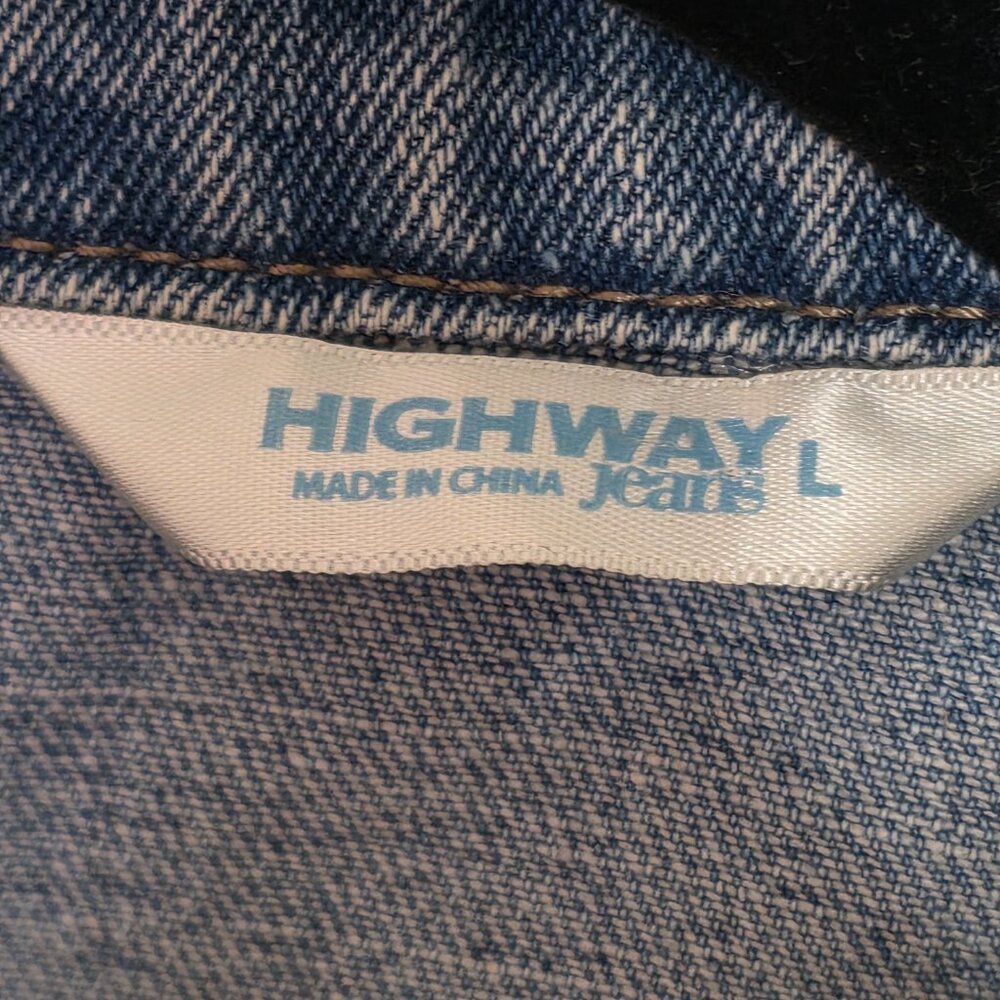 Highway Jeans Button-Up Distressed Denim Jacket Grunge Blue Wash Y2K SZ L - Picture 2 of 12